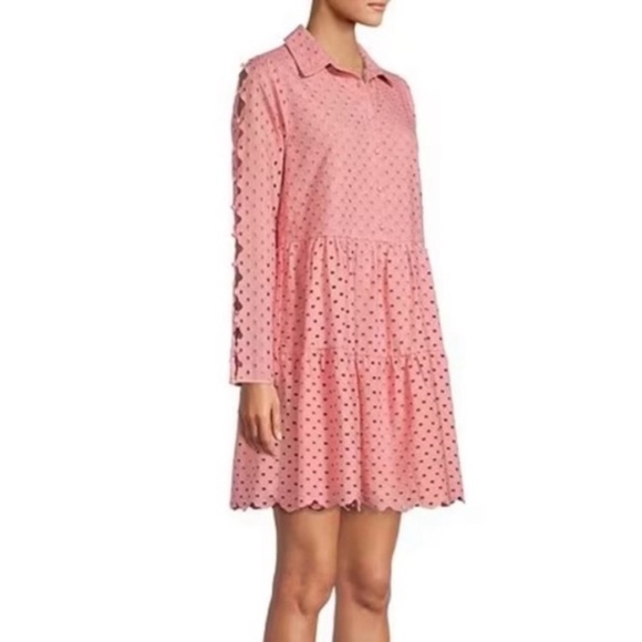 Antonio Melani Patricia Eyelet dress soft coral pink color buttons down sleeves - Picture 14 of 14